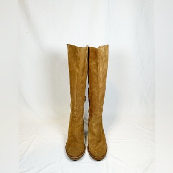 Lucky Brand Tan Suede Ritten Knee High Zip Boho Campus Boots~8.5~ - Picture 3 of 7